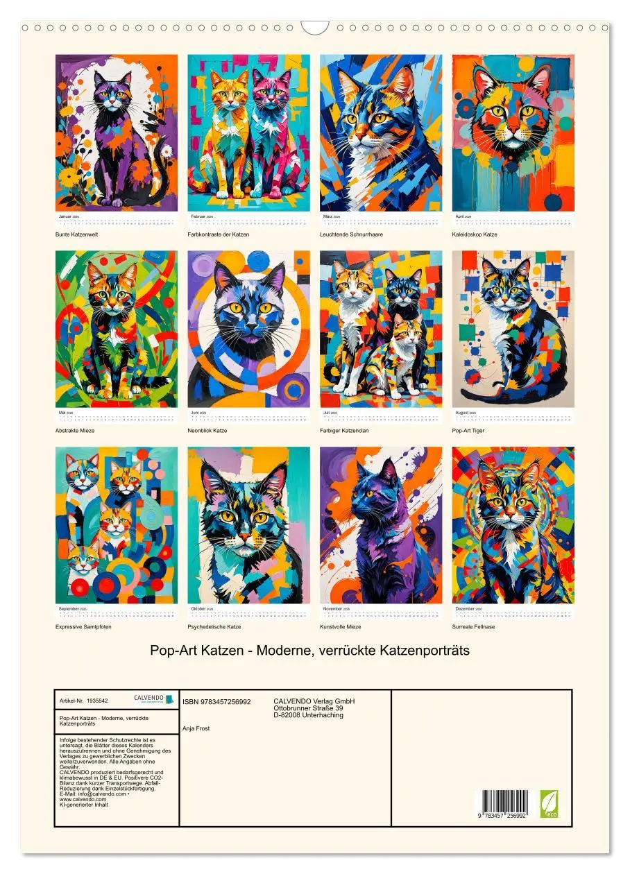 Bild: 9783457256992 | Pop-Art Katzen - Moderne, verrückte Katzenporträts (Wandkalender...