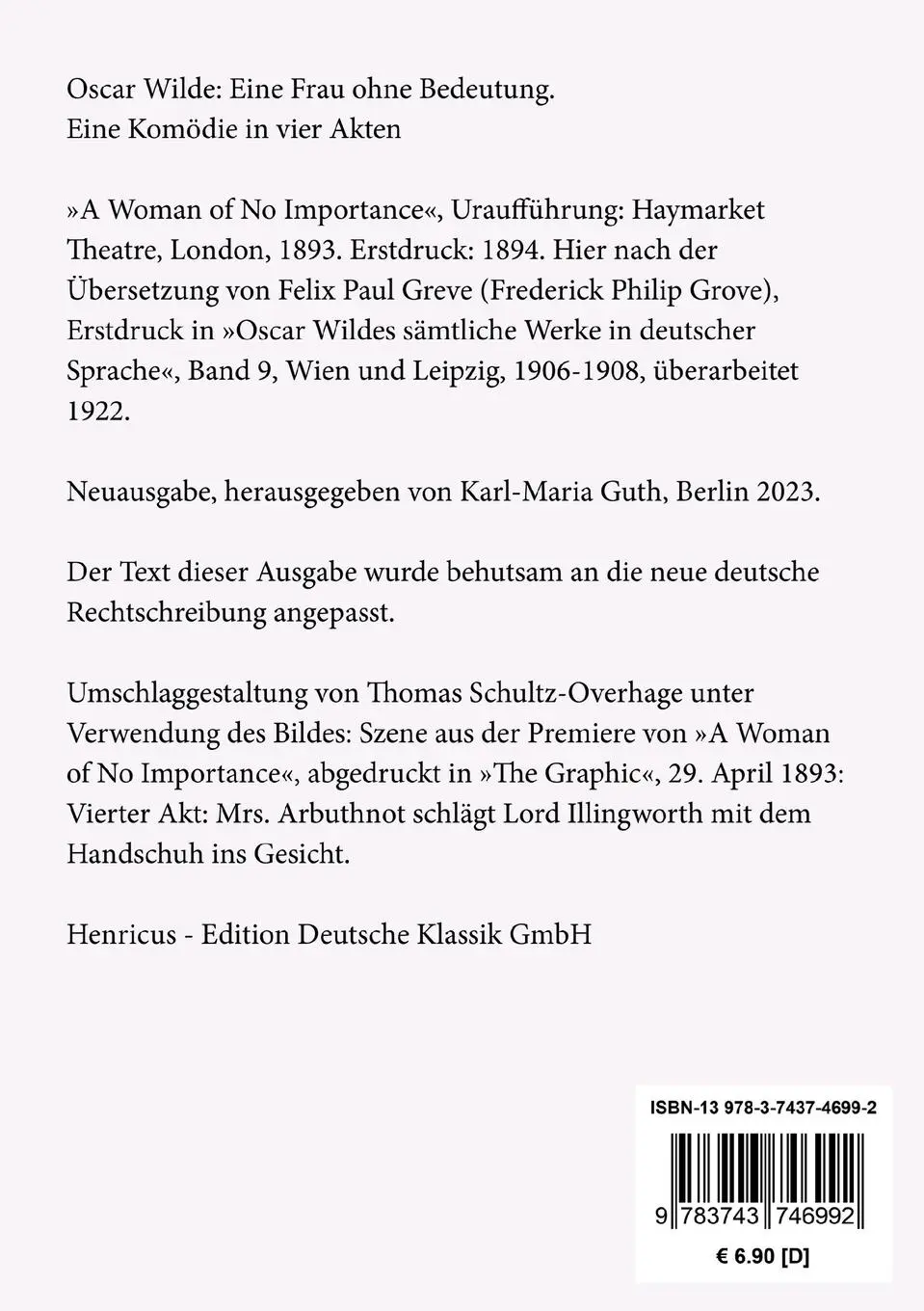 Rückseite: 9783743746992 | Eine Frau ohne Bedeutung | Eine Komödie in vier Akten | Oscar Wilde