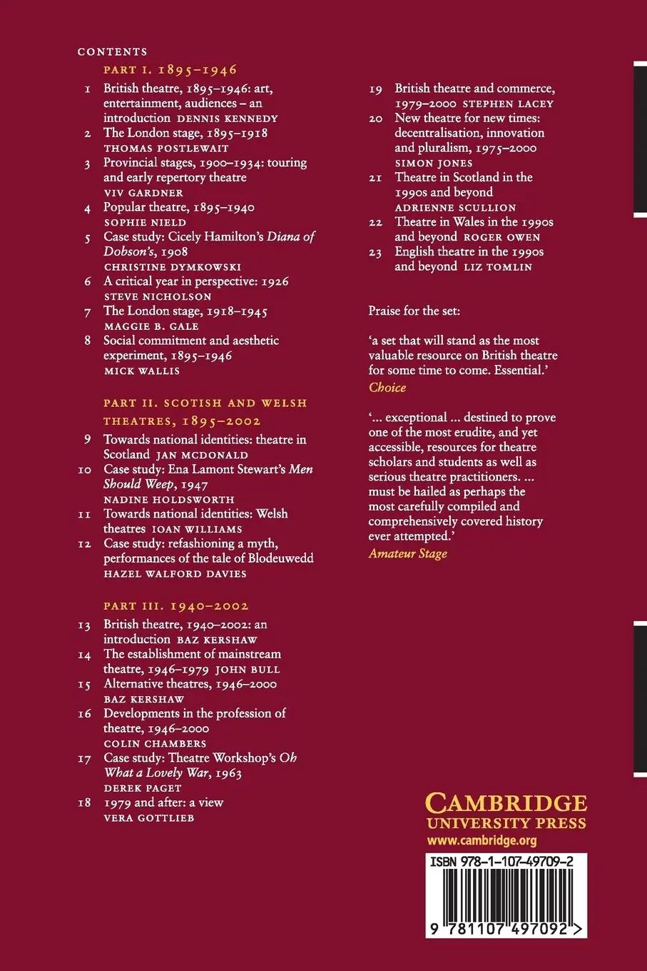 Rückseite: 9781107497092 | The Cambridge History of British Theatre | Baz Kershaw | Taschenbuch