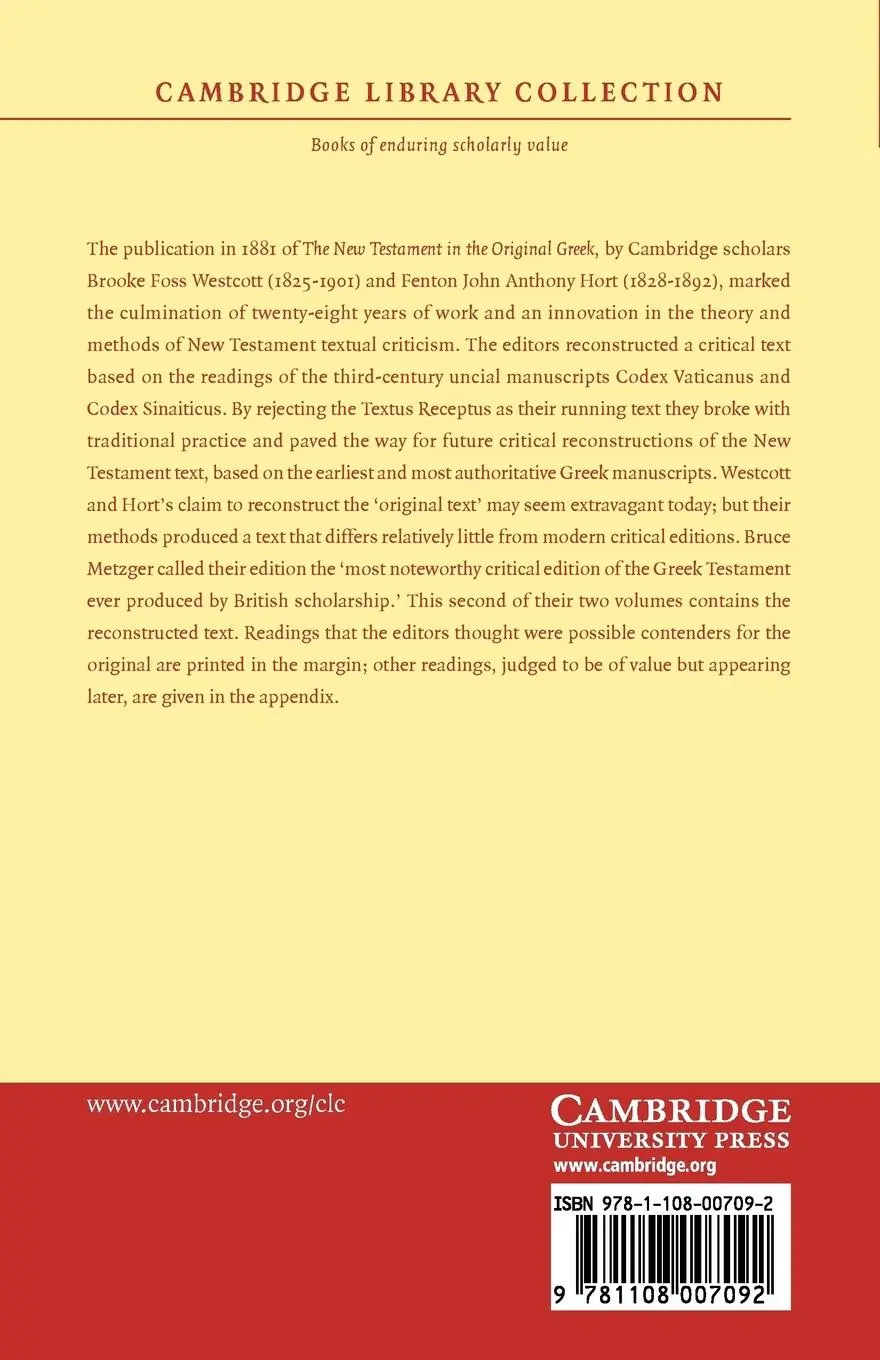 Rückseite: 9781108007092 | The New Testament in the Original Greek | Brooke Foss Westcott (u. a.)