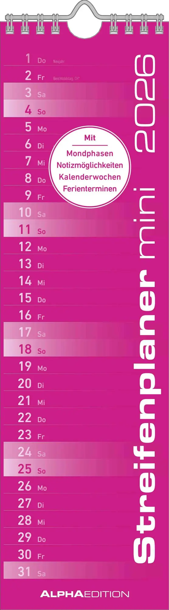 Cover: 4069095007192 | Streifenplaner Mini PINK 2026 - Streifenkalender - Wandplaner -...