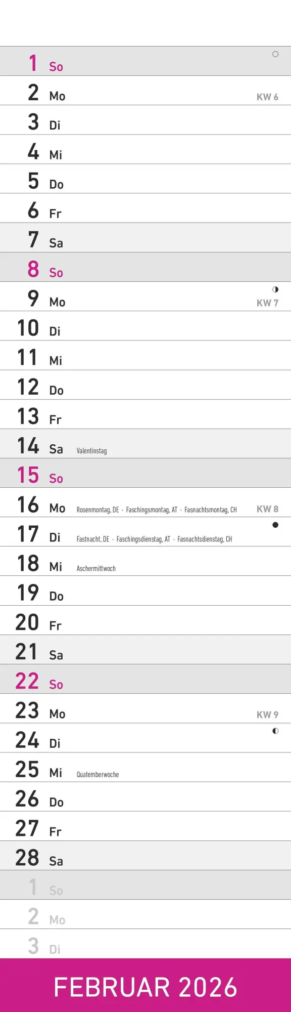 Bild: 4069095007192 | Streifenplaner Mini PINK 2026 - Streifenkalender - Wandplaner -...