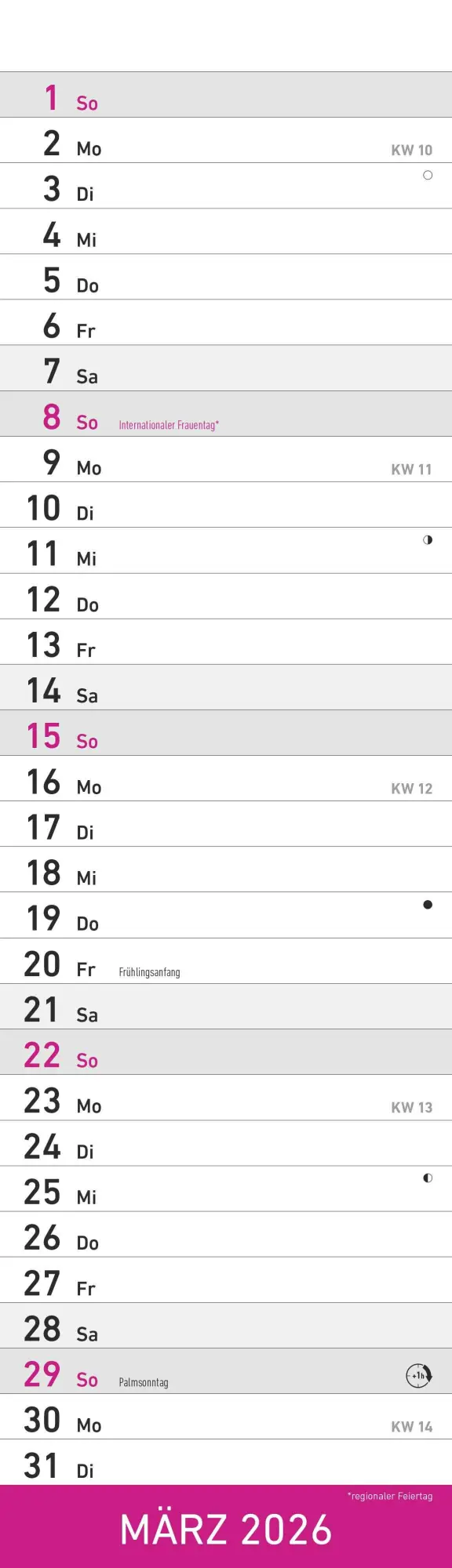Bild: 4069095007192 | Streifenplaner Mini PINK 2026 - Streifenkalender - Wandplaner -...