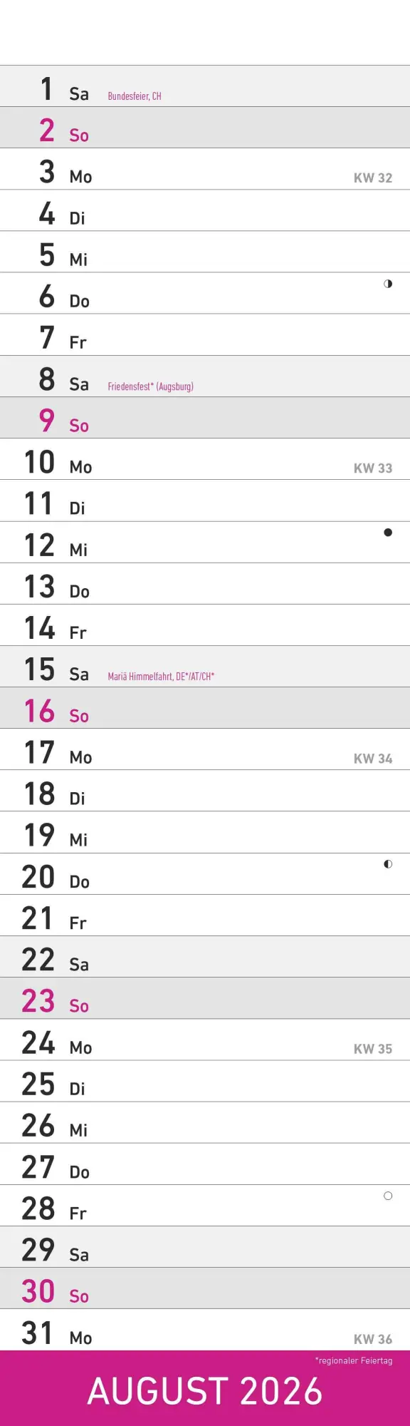 Bild: 4069095007192 | Streifenplaner Mini PINK 2026 - Streifenkalender - Wandplaner -...