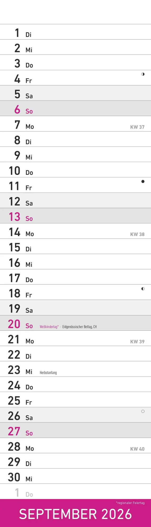 Bild: 4069095007192 | Streifenplaner Mini PINK 2026 - Streifenkalender - Wandplaner -...