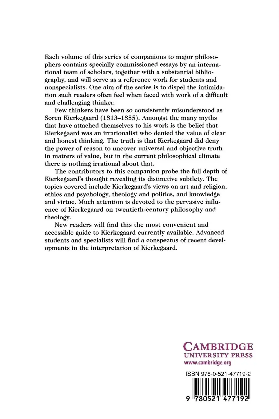 Rückseite: 9780521477192 | The Cambridge Companion to Kierkegaard | Alastair Hannay (u. a.)