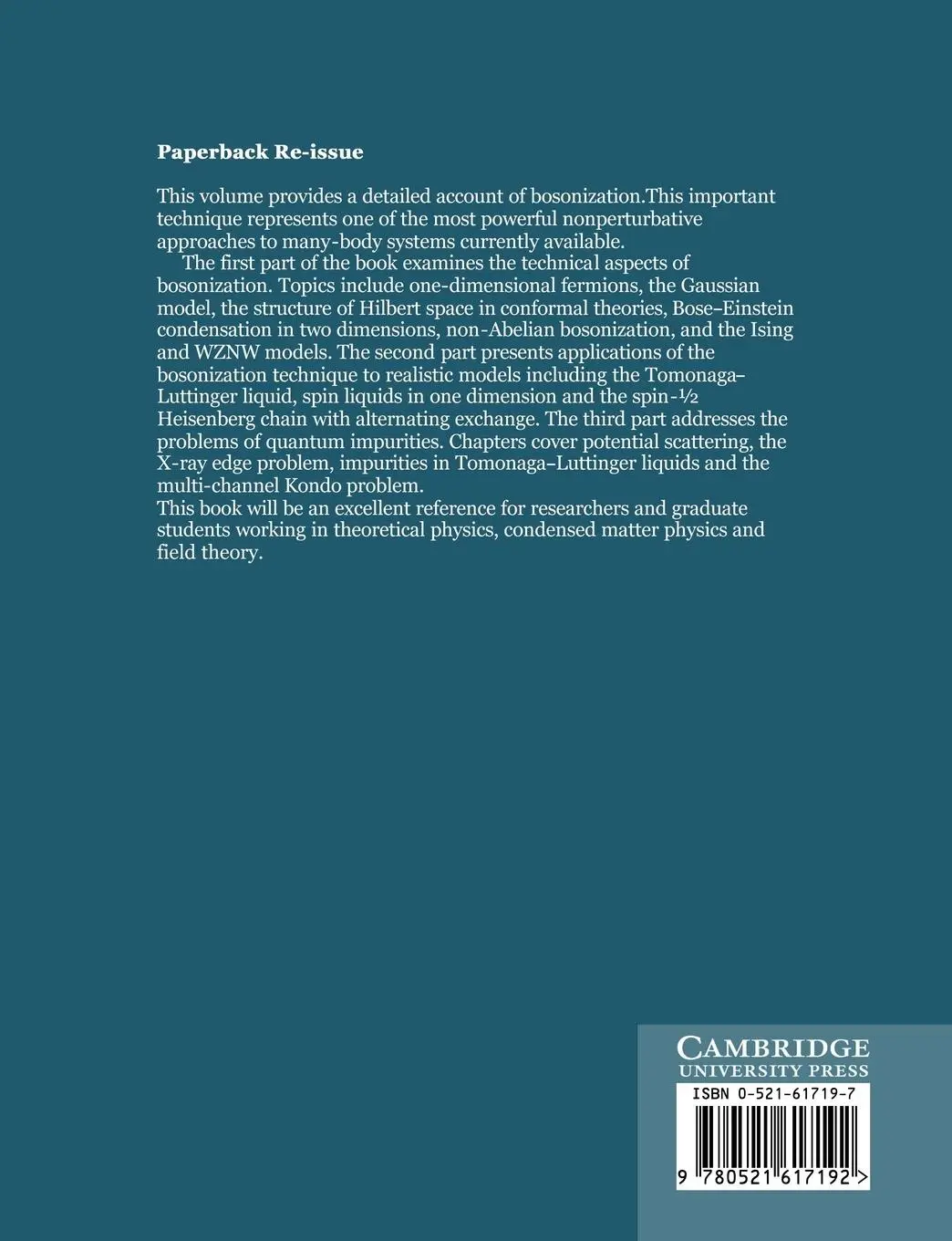 Rückseite: 9780521617192 | Bosonization and Strongly Correlated Systems | Gogolin (u. a.) | Buch