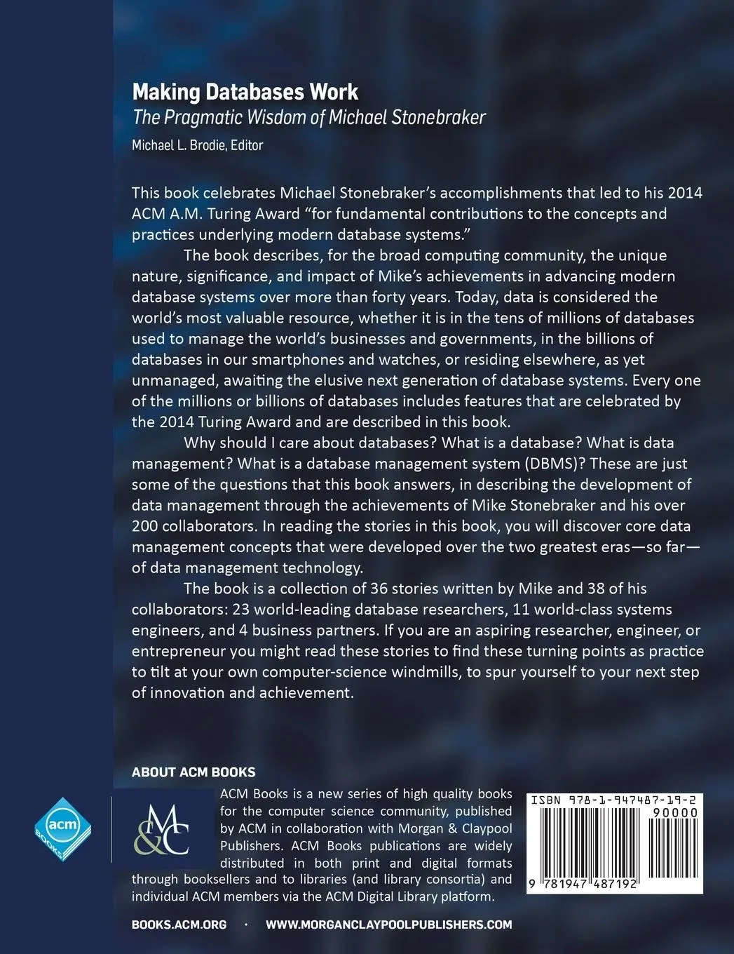 Rückseite: 9781947487192 | Making Databases Work | The Pragmatic Wisdom of Michael Stonebraker