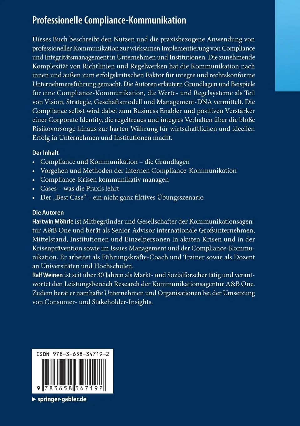 Rückseite: 9783658347192 | Professionelle Compliance-Kommunikation | Hartwin Möhrle (u. a.) | xi