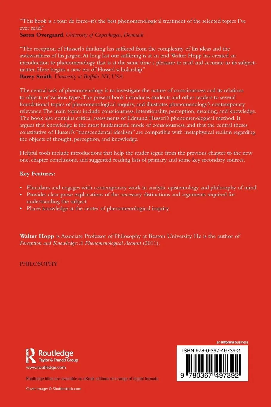 Rückseite: 9780367497392 | Phenomenology | A Contemporary Introduction | Walter Hopp | Buch