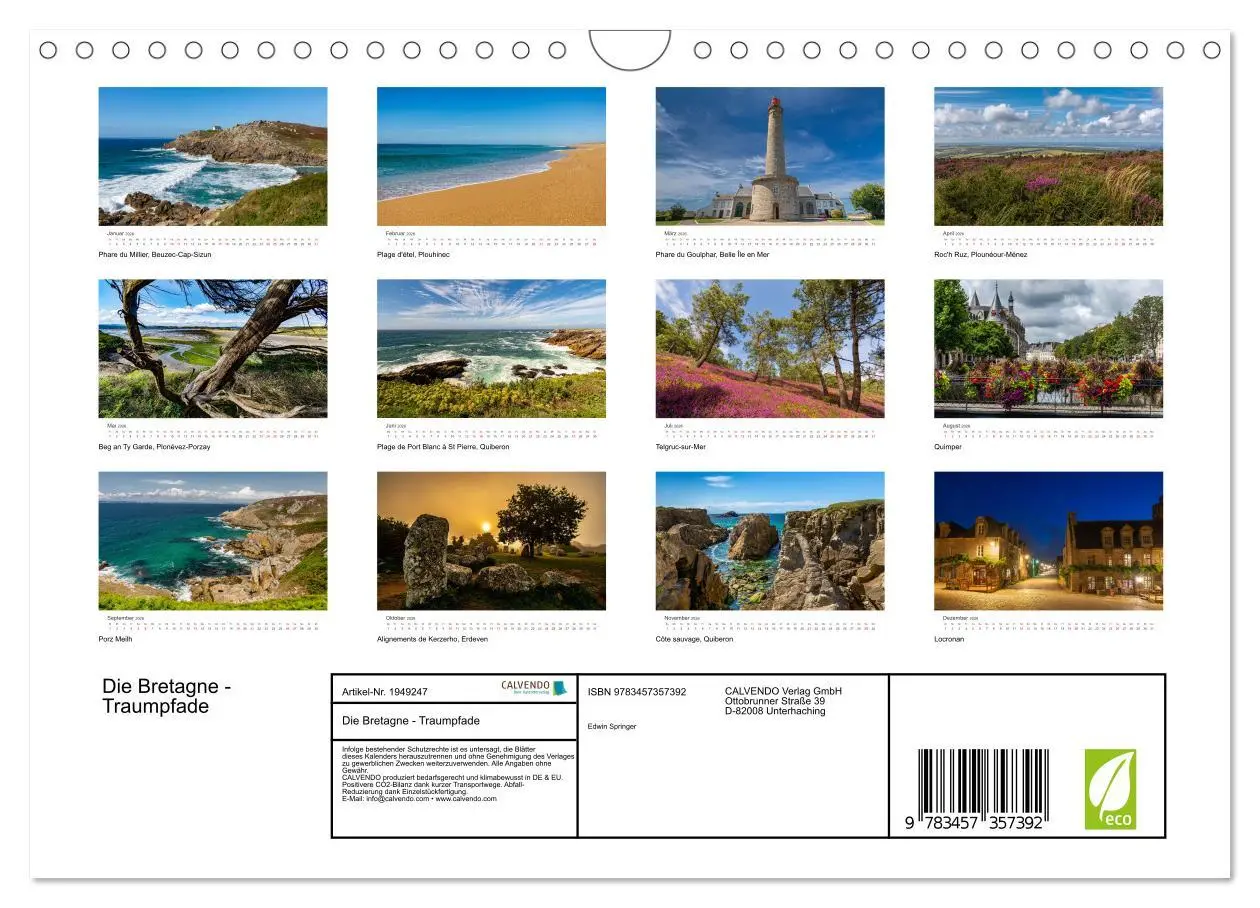 Bild: 9783457357392 | Die Bretagne - Traumpfade (Wandkalender 2026 DIN A4 quer), CALVENDO...