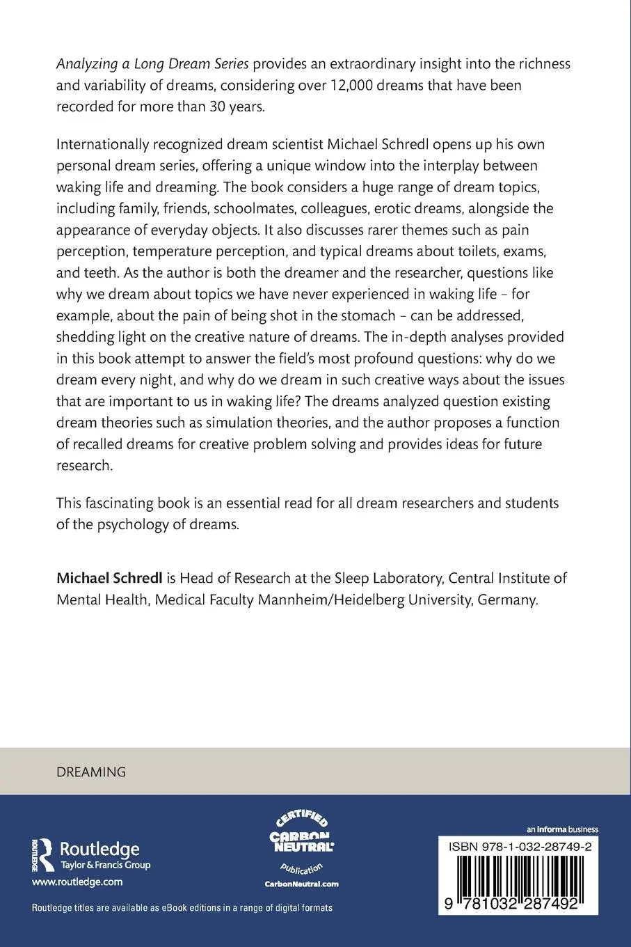 Rückseite: 9781032287492 | Analyzing a Long Dream Series | Michael Schredl | Taschenbuch | 2024