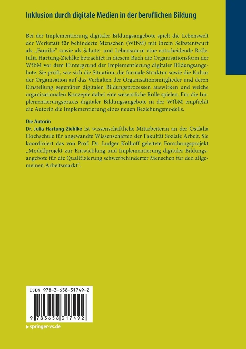 Rückseite: 9783658317492 | Inklusion durch digitale Medien in der beruflichen Bildung | Buch