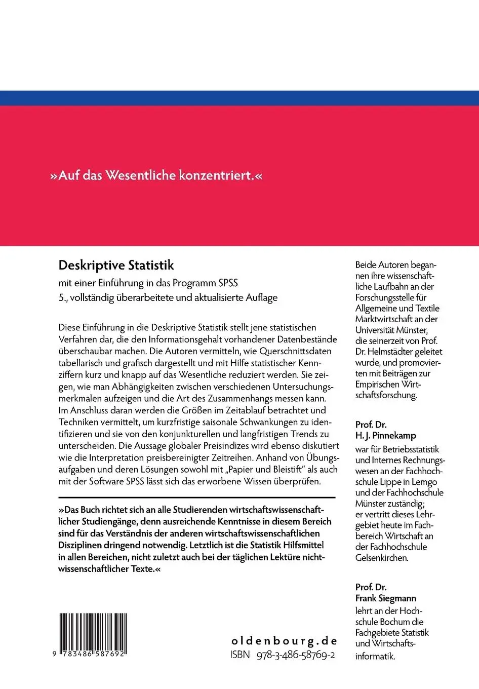 Rückseite: 9783486587692 | Deskriptive Statistik | mit einer Einführung in das Programm SPSS | XI