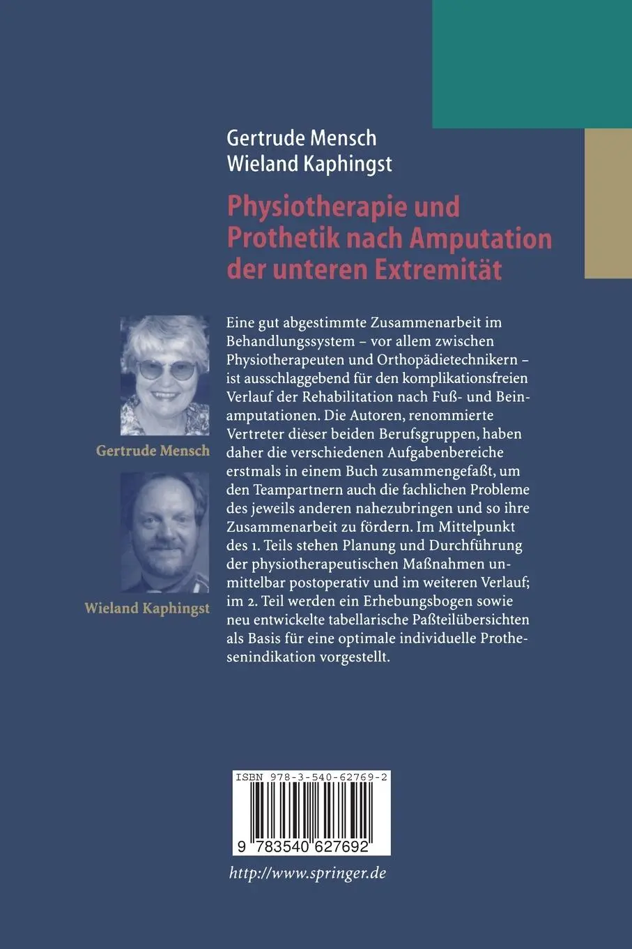 Rückseite: 9783540627692 | Physiotherapie und Prothetik nach Amputation der unteren Extremität