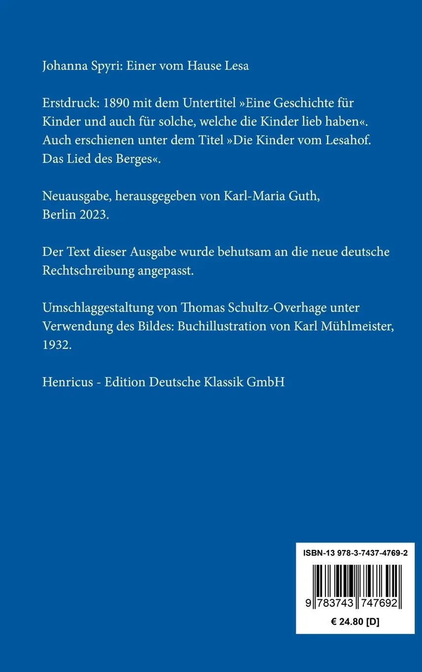 Rückseite: 9783743747692 | Einer vom Hause Lesa | Johanna Spyri | Buch | 164 S. | Deutsch | 2023