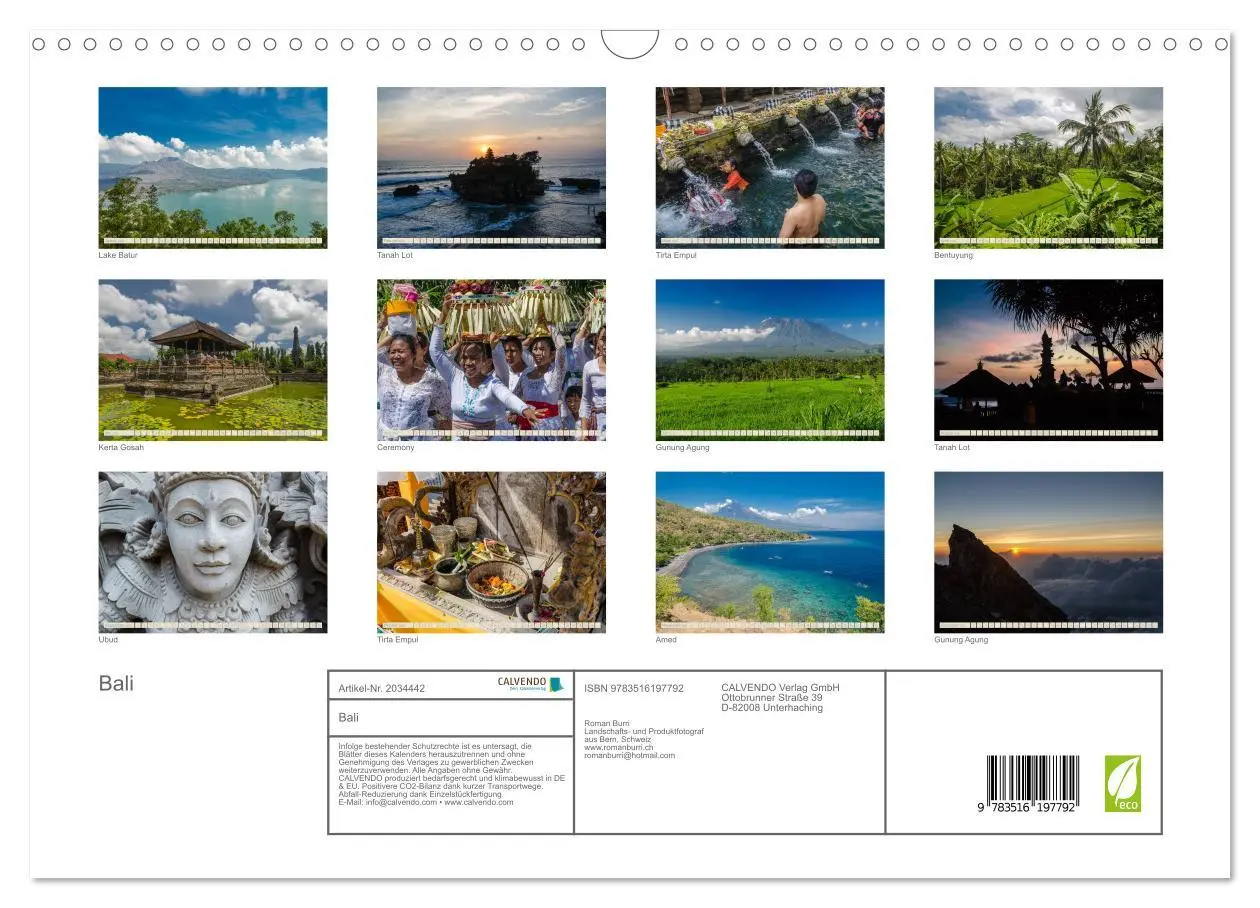 Bild: 9783516197792 | Bali (Wandkalender 2026 DIN A3 quer), CALVENDO Monatskalender | Burri