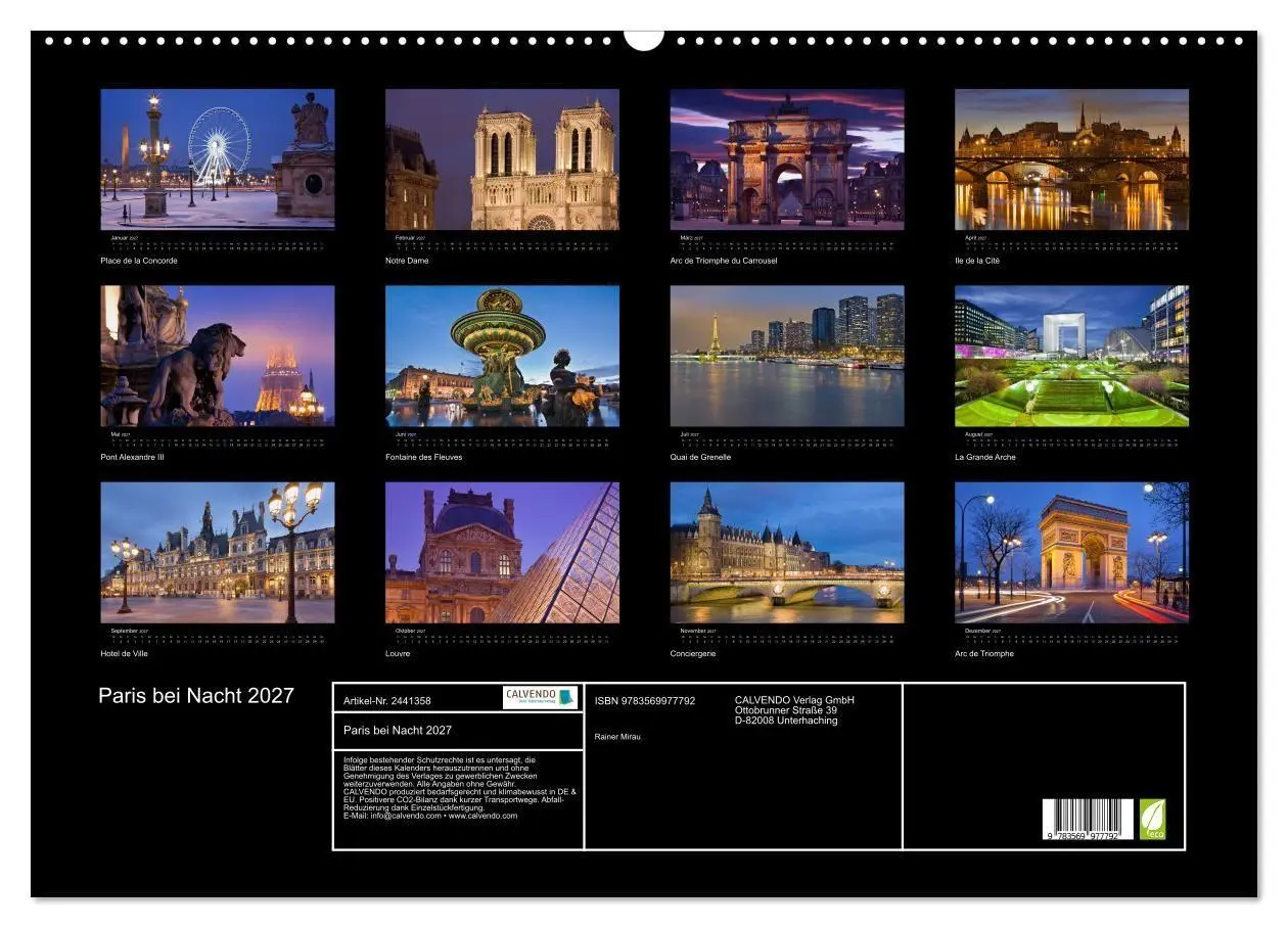 Bild: 9783569977792 | Paris bei Nacht 2027 (Wandkalender 2027 DIN A2 quer), CALVENDO...
