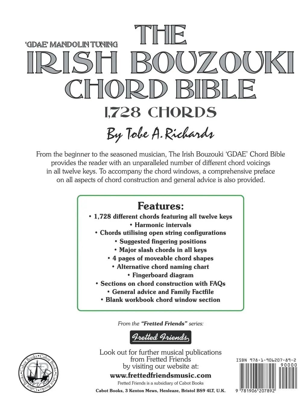 Rückseite: 9781906207892 | The Irish Bouzouki Chord Bible | GDAE Mandolin Tuning 1,728 Chords