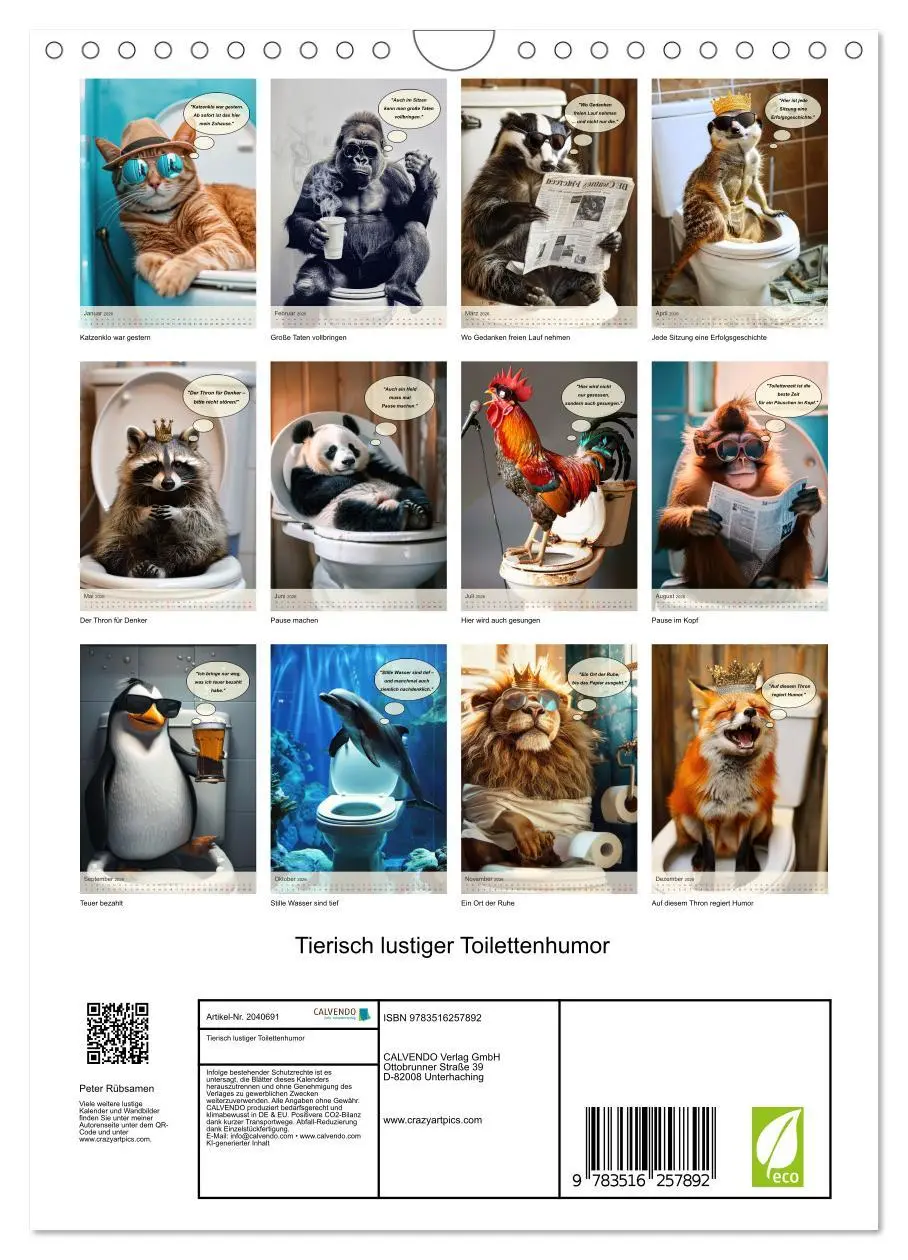 Bild: 9783516257892 | Tierisch lustiger Toilettenhumor (Wandkalender 2026 DIN A4 hoch),...
