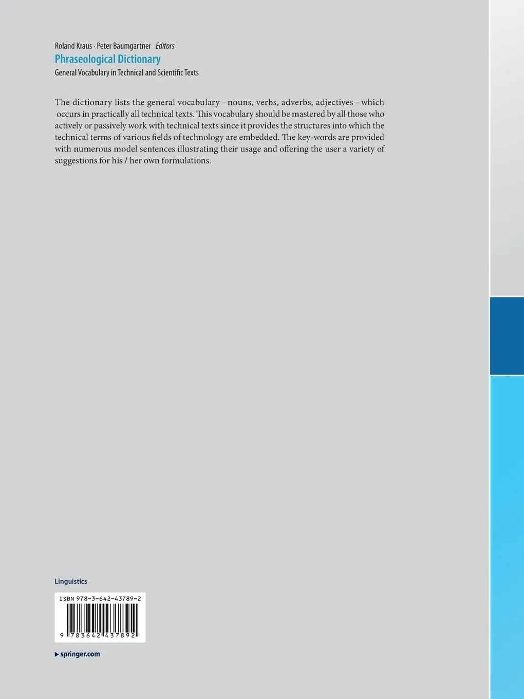 Rückseite: 9783642437892 | Phraseological Dictionary English - German | Peter Baumgartner (u. a.)