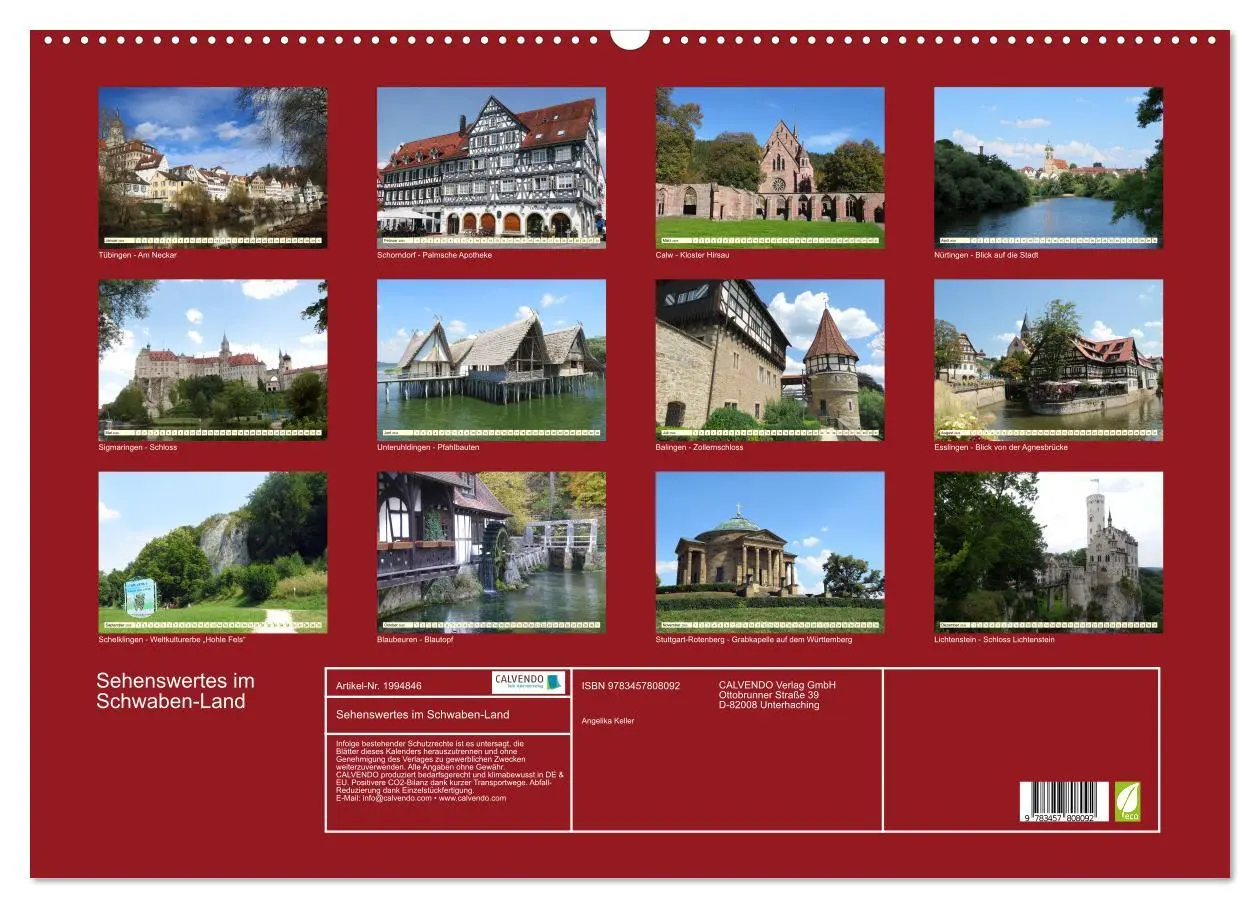 Bild: 9783457808092 | Sehenswertes im Schwaben-Land (Wandkalender 2026 DIN A2 quer),...