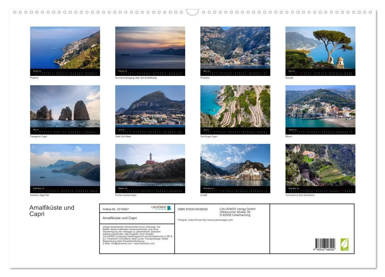 Bild: 9783516048292 | Amalfiküste und Capri (Wandkalender 2026 DIN A2 quer), CALVENDO...