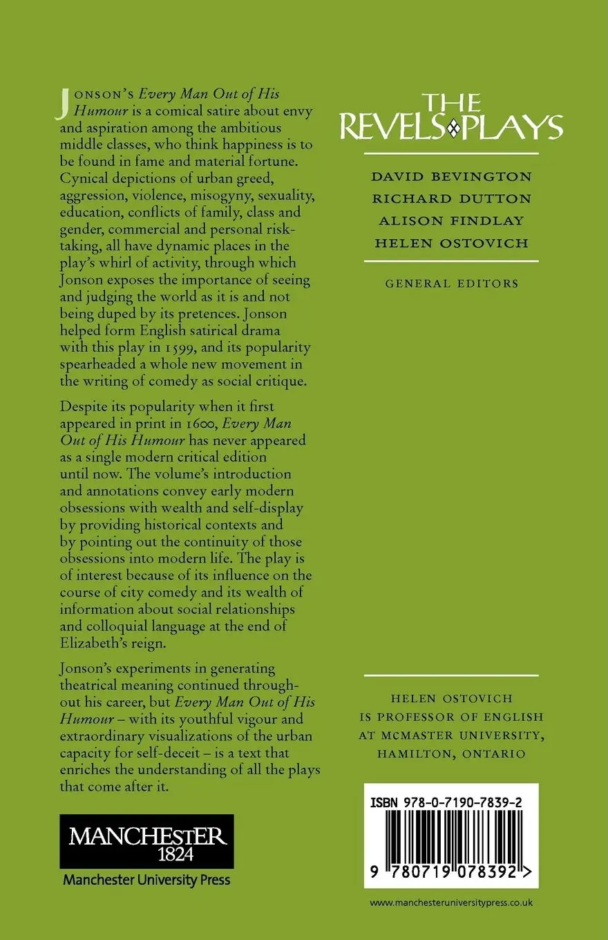 Rückseite: 9780719078392 | Every Man Out of His Humour | Ben Jonson | Helen Ostovich | Buch