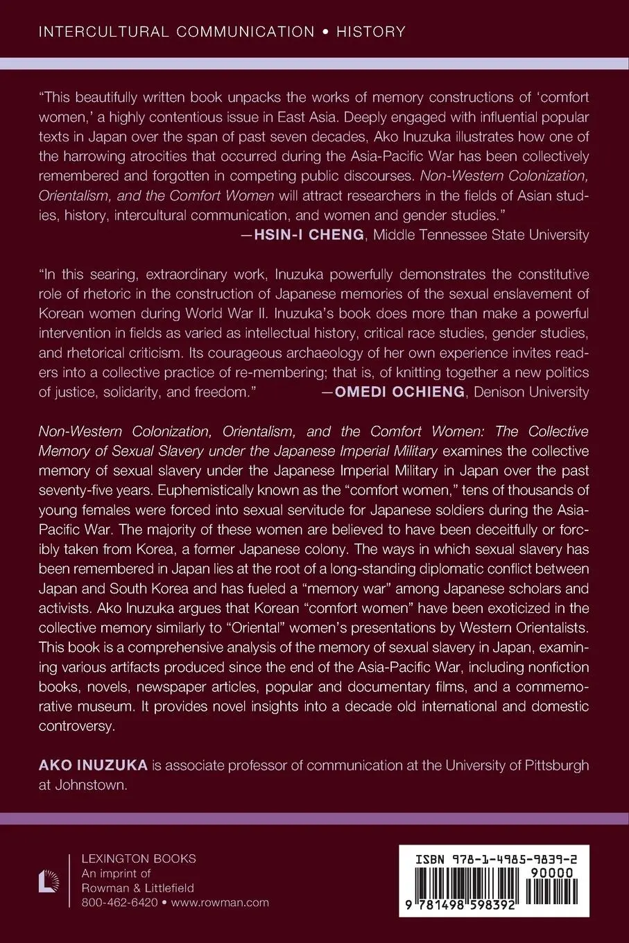 Rückseite: 9781498598392 | Non-Western Colonization, Orientalism, and the Comfort Women | Inuzuka