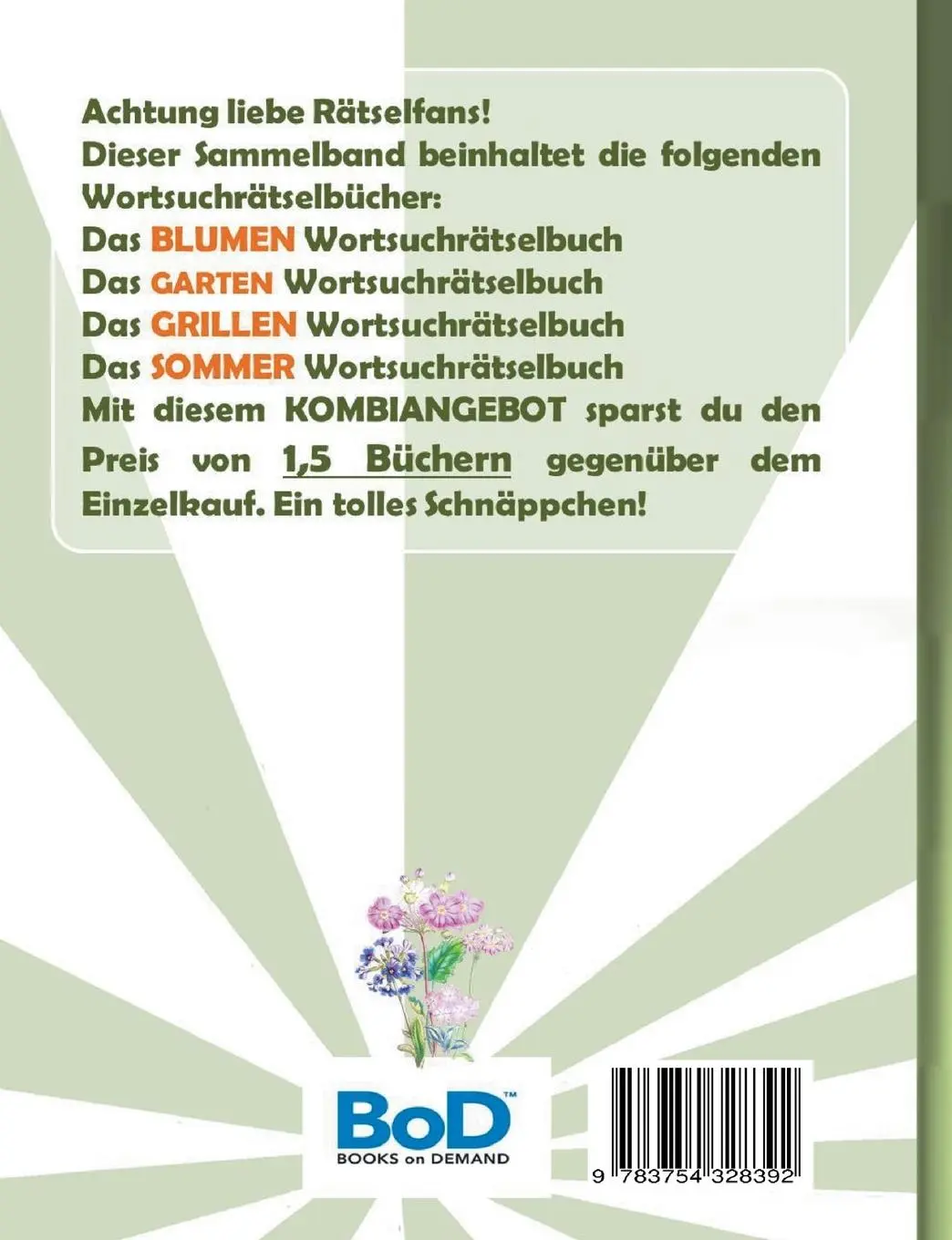 Rückseite: 9783754328392 | WORTSUCHRÄTSEL 4 in 1 SAMMELBAND BLUMEN, GARTEN, GRILLEN und SOMMER