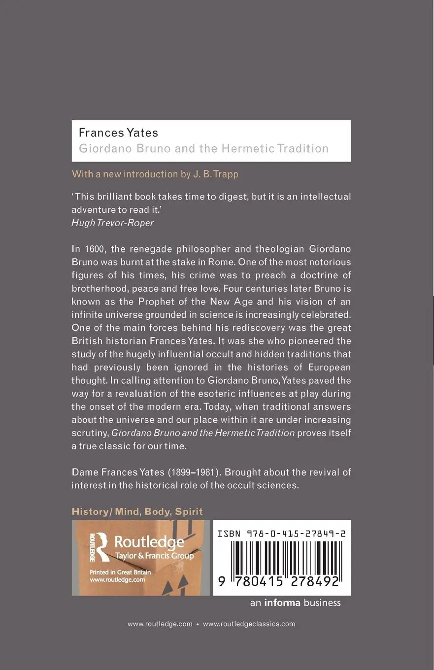Rückseite: 9780415278492 | Giordano Bruno and the Hermetic Tradition | Frances Yates | Buch