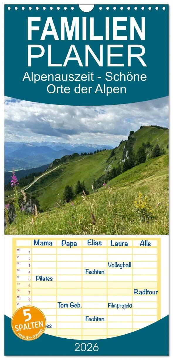 Cover: 9783516498592 | Familienplaner 2026 - Alpenauszeit - Schöne Orte der Alpen mit 5...
