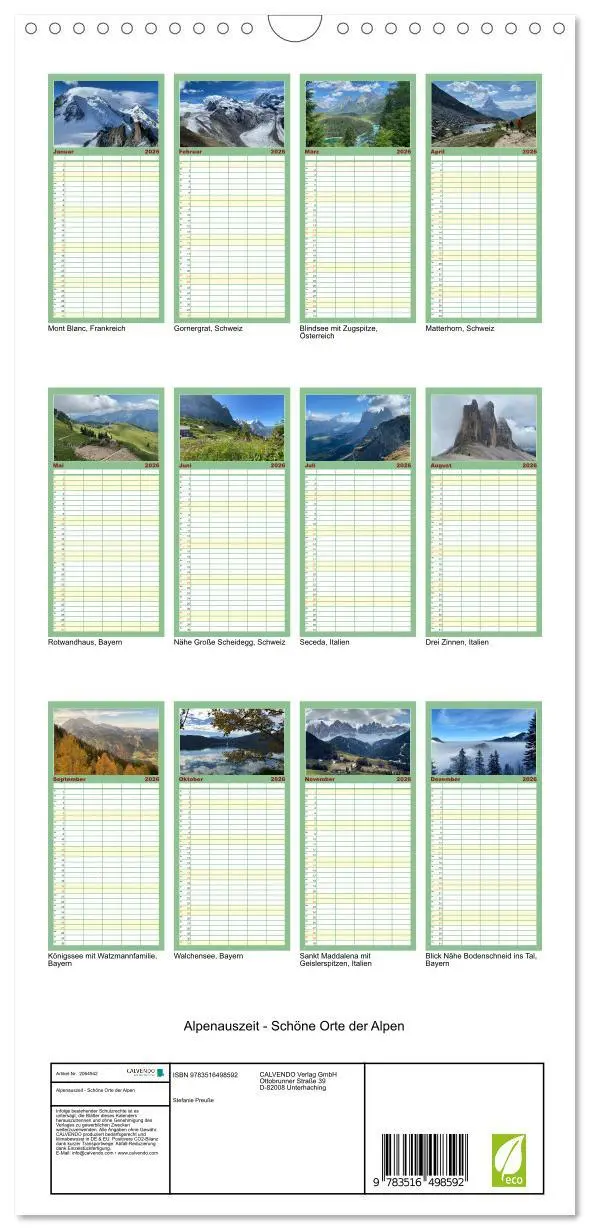 Bild: 9783516498592 | Familienplaner 2026 - Alpenauszeit - Schöne Orte der Alpen mit 5...