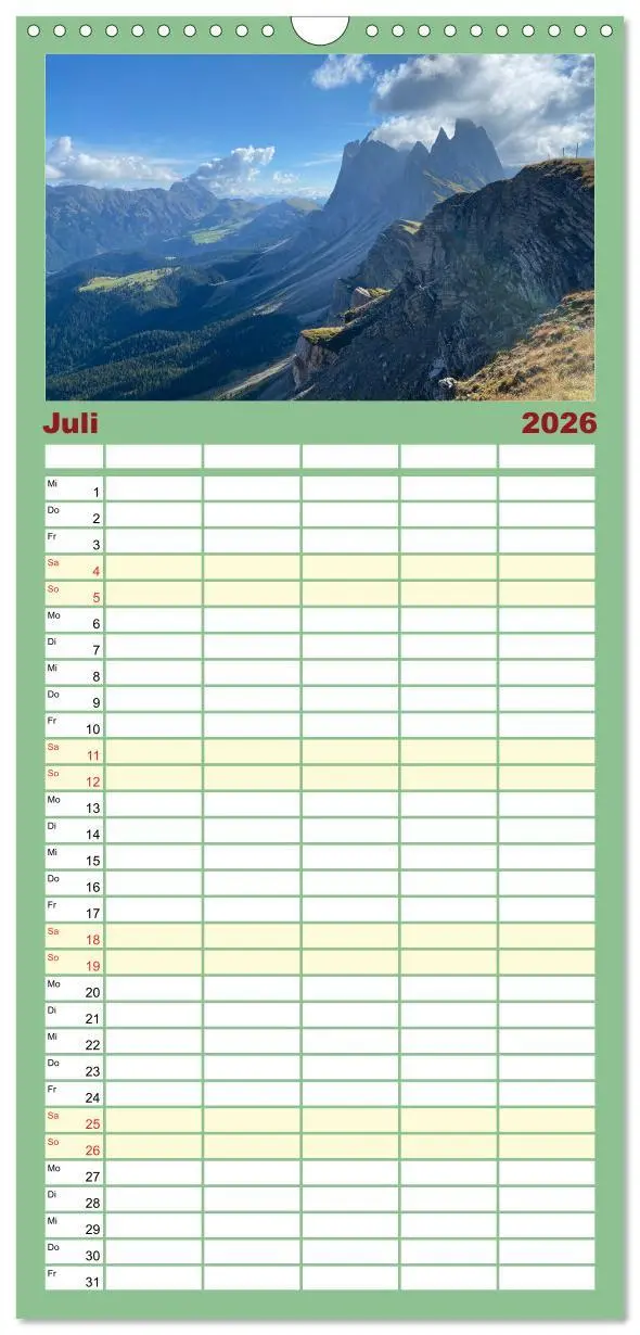 Bild: 9783516498592 | Familienplaner 2026 - Alpenauszeit - Schöne Orte der Alpen mit 5...