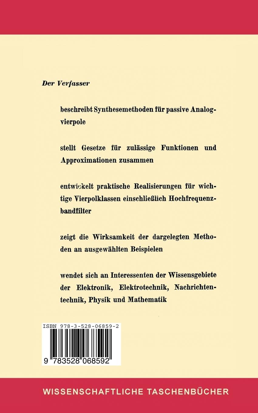 Rückseite: 9783528068592 | Entwurf passiver Analogvierpole | Netzwerke II | Gottfried Fritzsche