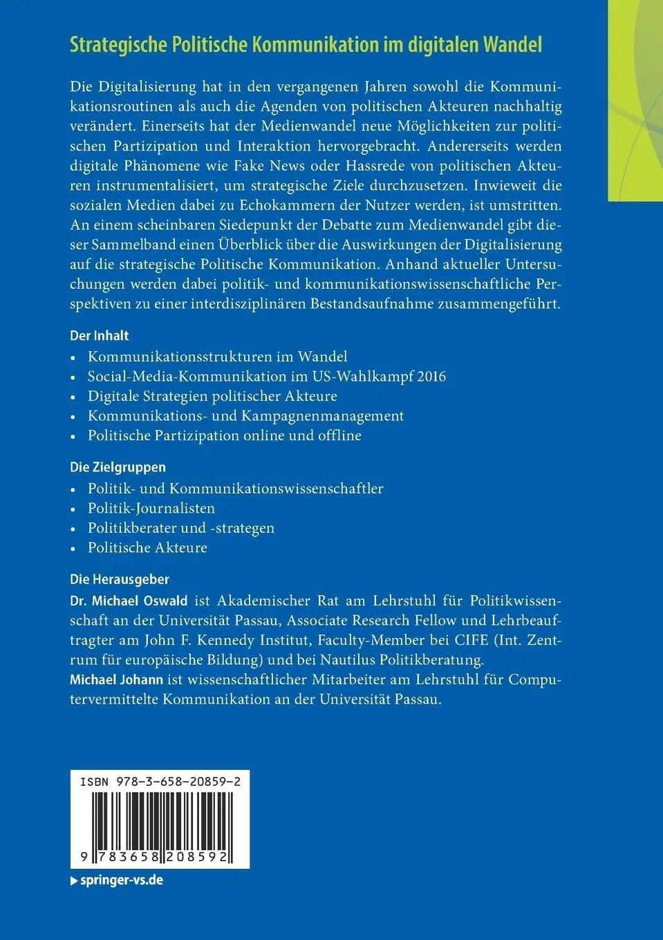 Rückseite: 9783658208592 | Strategische Politische Kommunikation im digitalen Wandel | Buch | x