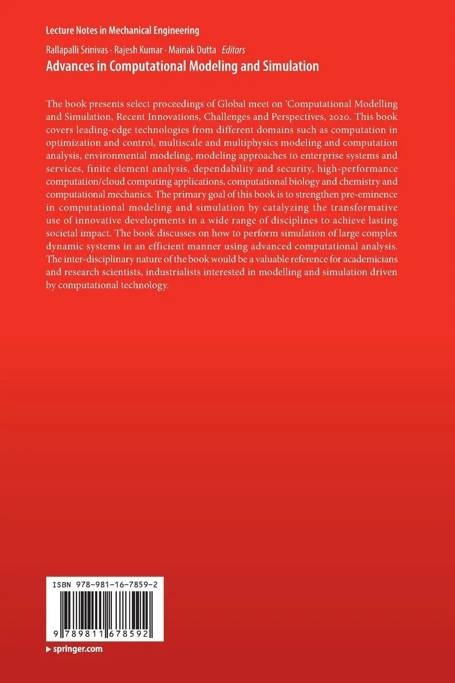 Rückseite: 9789811678592 | Advances in Computational Modeling and Simulation | Srinivas (u. a.)