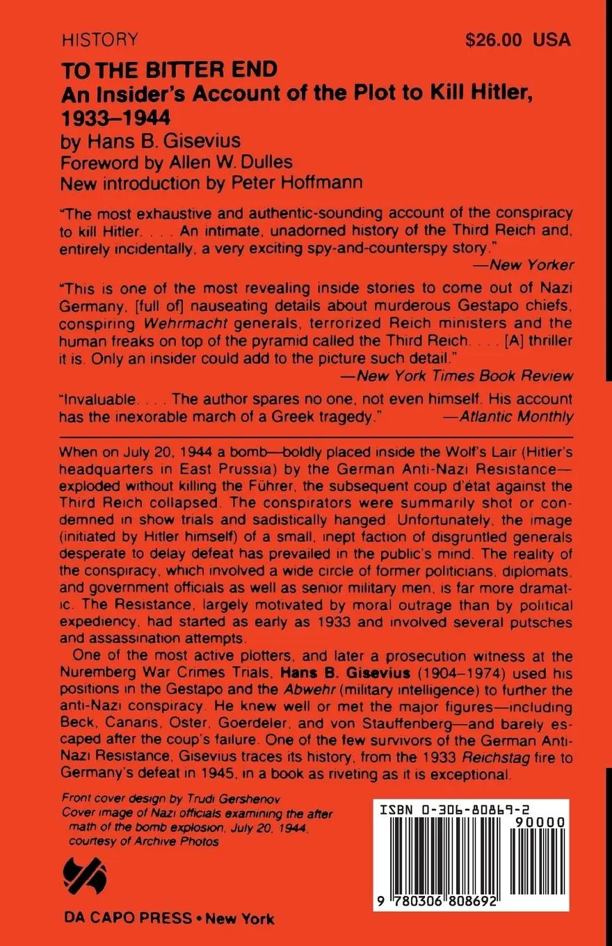 Rückseite: 9780306808692 | To the Bitter End | Hans Gisevius | Taschenbuch | Englisch | 1998