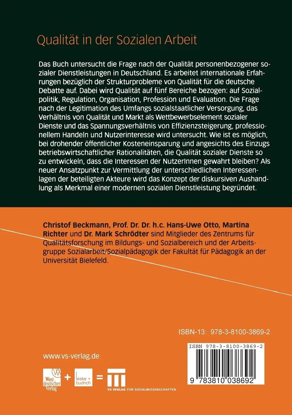 Rückseite: 9783810038692 | Qualität in der Sozialen Arbeit | Christof Beckmann (u. a.) | Buch
