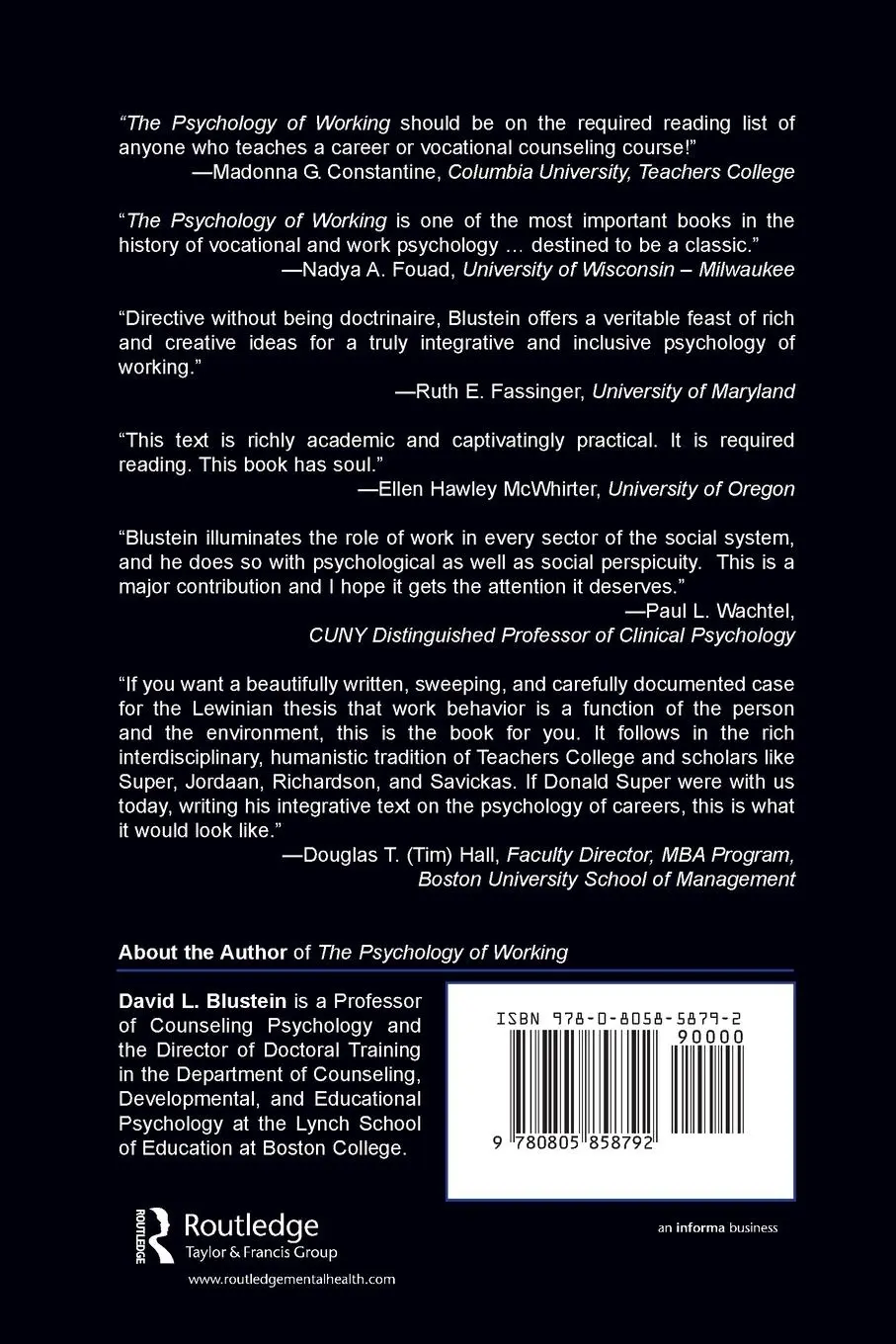 Rückseite: 9780805858792 | The Psychology of Working | David Blustein | Taschenbuch | Englisch
