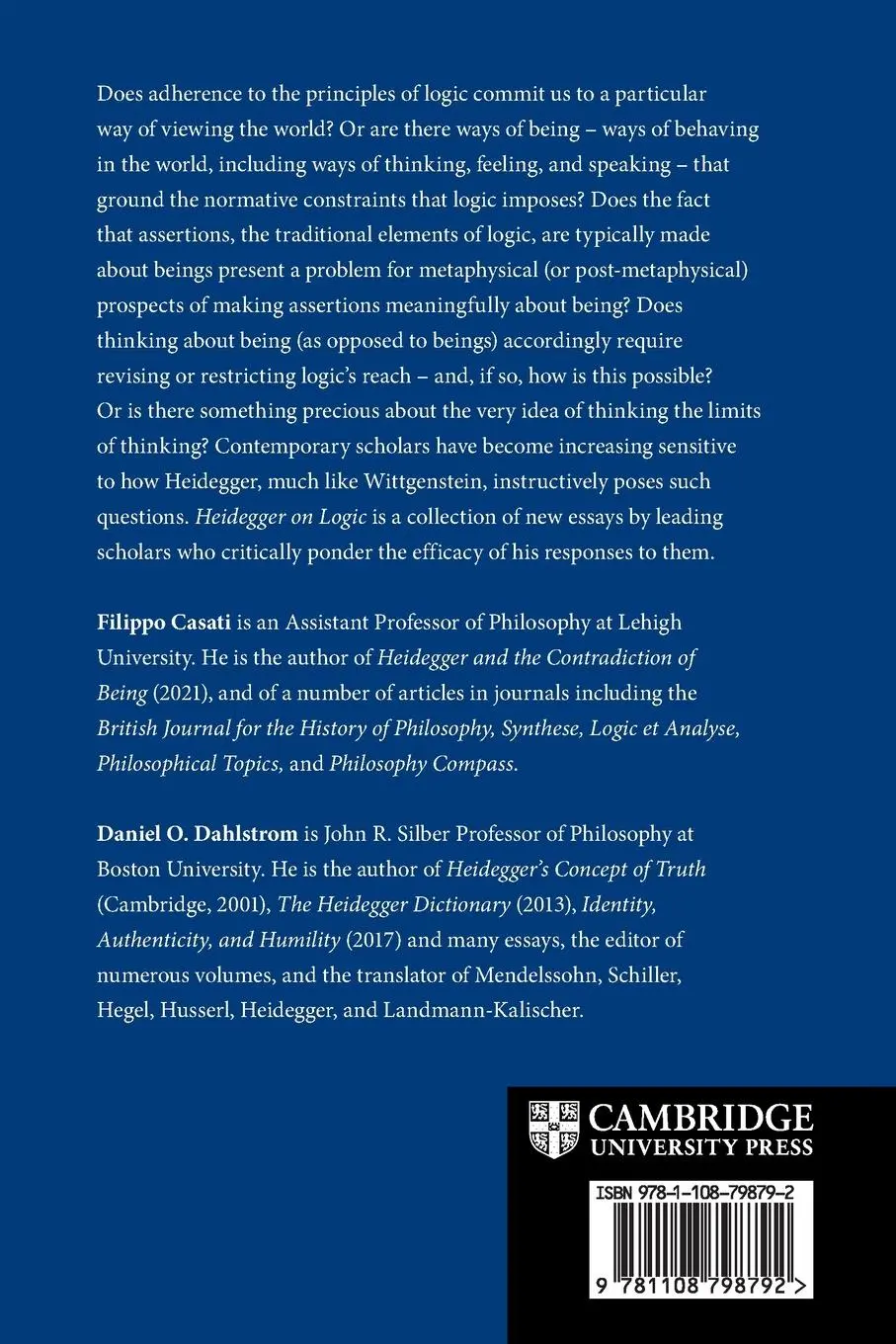 Rückseite: 9781108798792 | Heidegger on Logic | Filippo Casati (u. a.) | Taschenbuch | Englisch