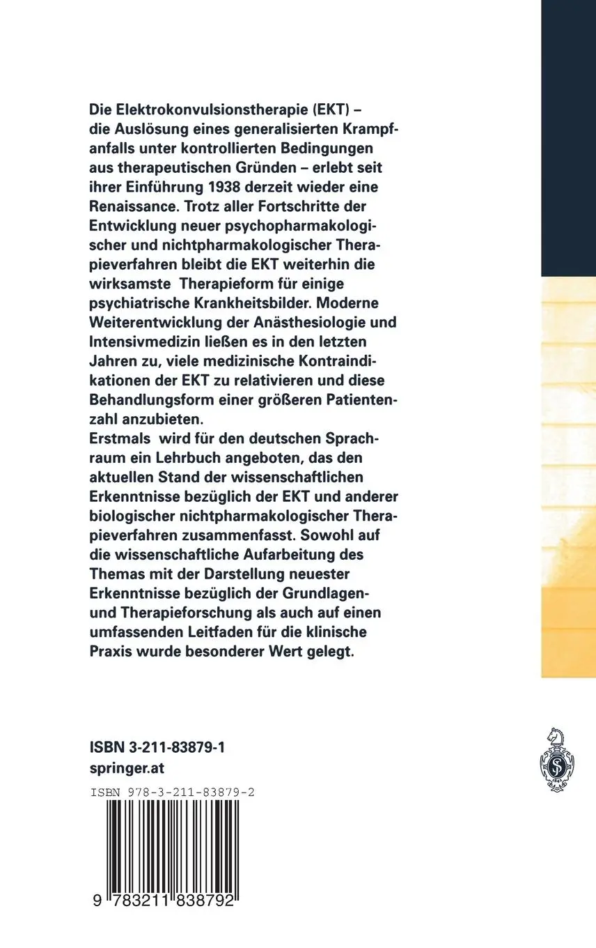 Rückseite: 9783211838792 | Elektrokonvulsionstherapie | Klinische und wissenschaftliche Aspekte