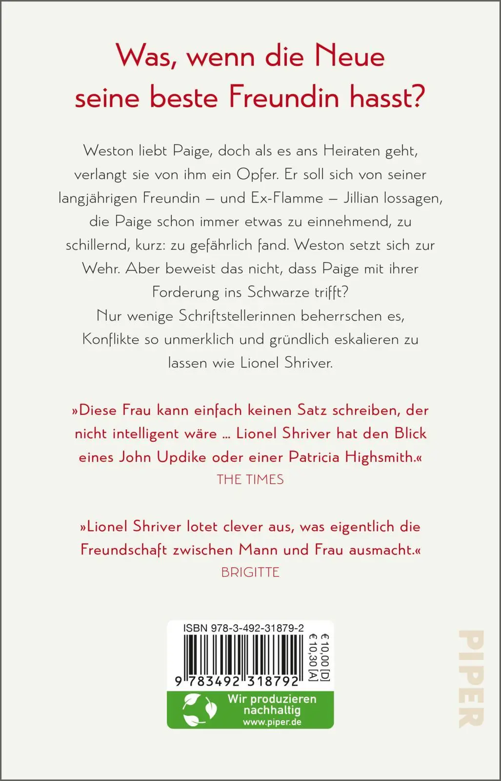 Rückseite: 9783492318792 | Die perfekte Freundin | Lionel Shriver | Taschenbuch | 160 S. | 2022