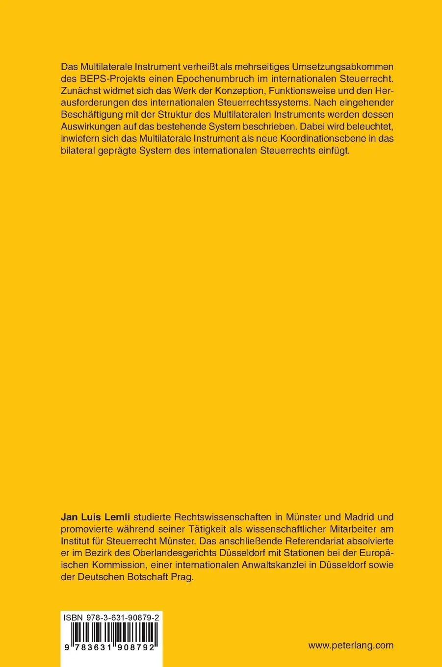 Rückseite: 9783631908792 | Das Multilaterale Instrument im System des internationalen...