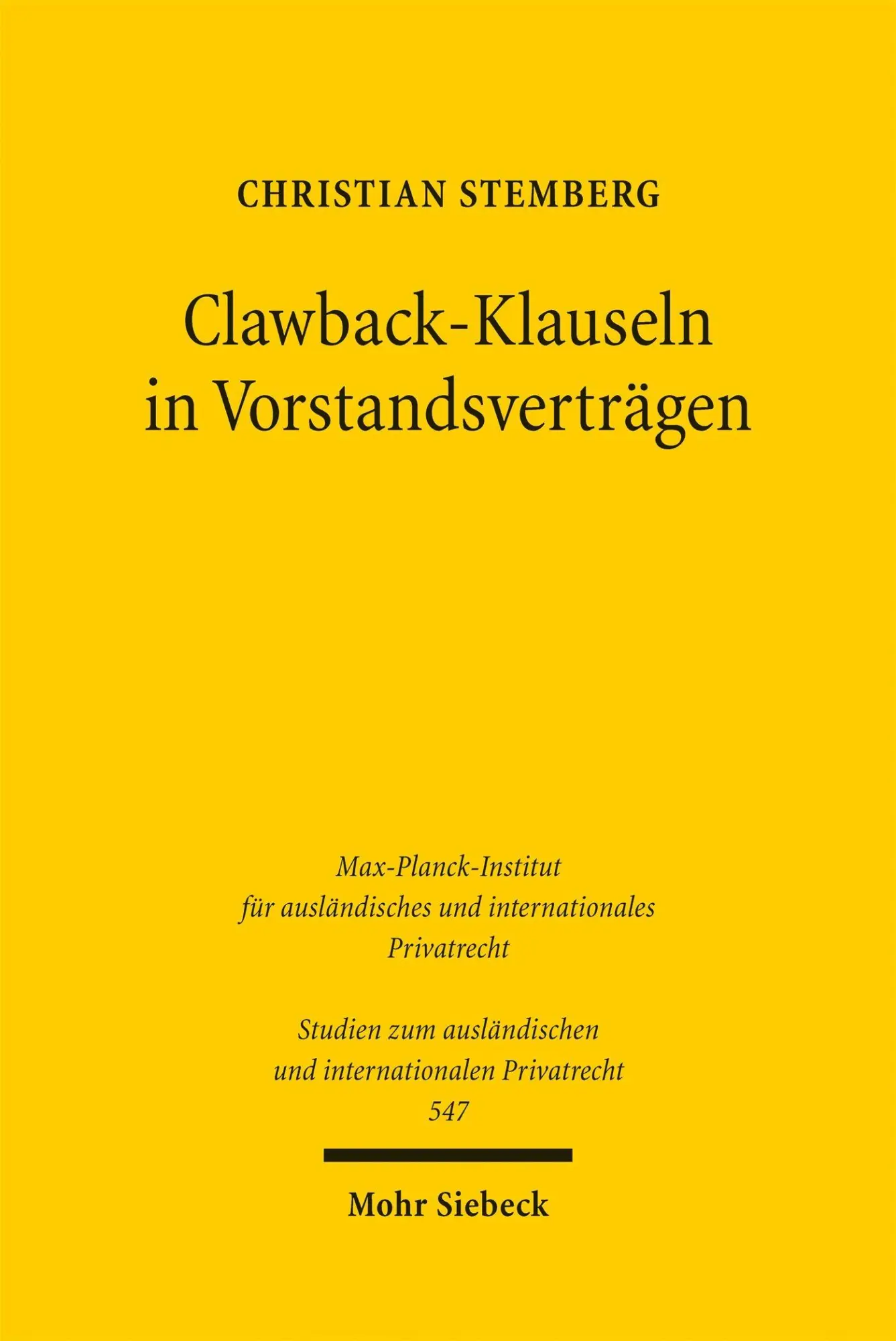 Cover: 9783161648892 | Clawback-Klauseln in Vorstandsverträgen | Christian Stemberg | Buch