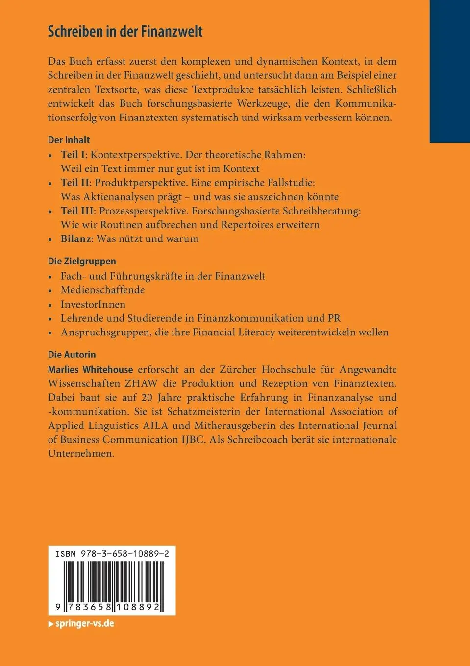 Rückseite: 9783658108892 | Schreiben in der Finanzwelt | Analysen, Methoden, Praxistipps | Buch