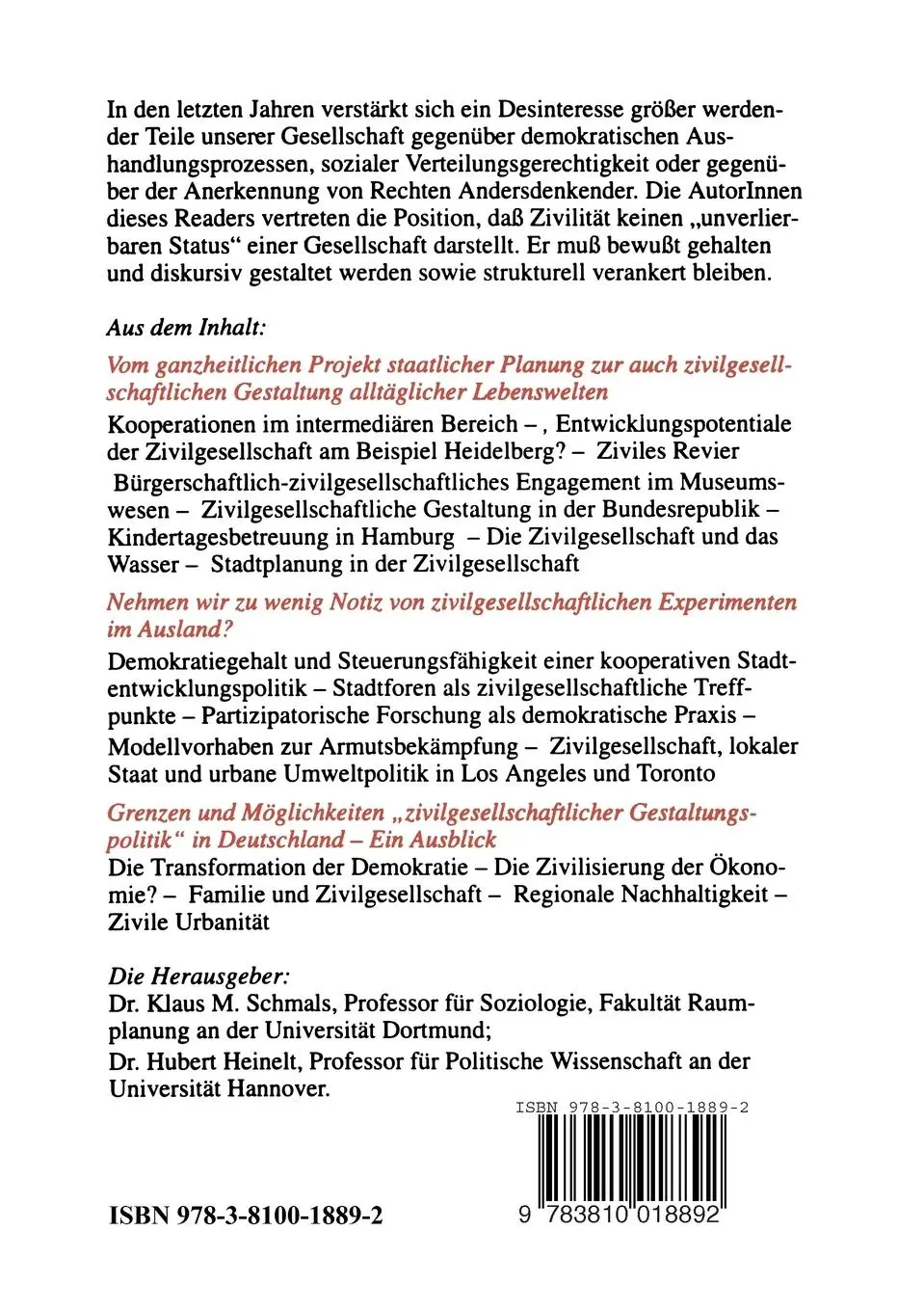 Rückseite: 9783810018892 | Zivile Gesellschaft | Entwicklung, Defizite und Potentiale | Buch