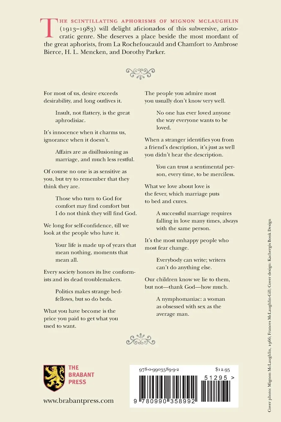 Rückseite: 9780990358992 | Apercus | The Aphorisms of Mignon McLaughlin | Mignon McLaughlin
