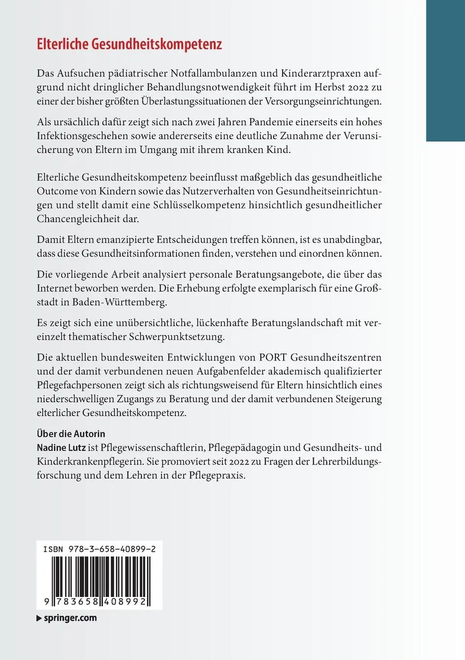Rückseite: 9783658408992 | Elterliche Gesundheitskompetenz | Nadine Lutz | Taschenbuch | xvi