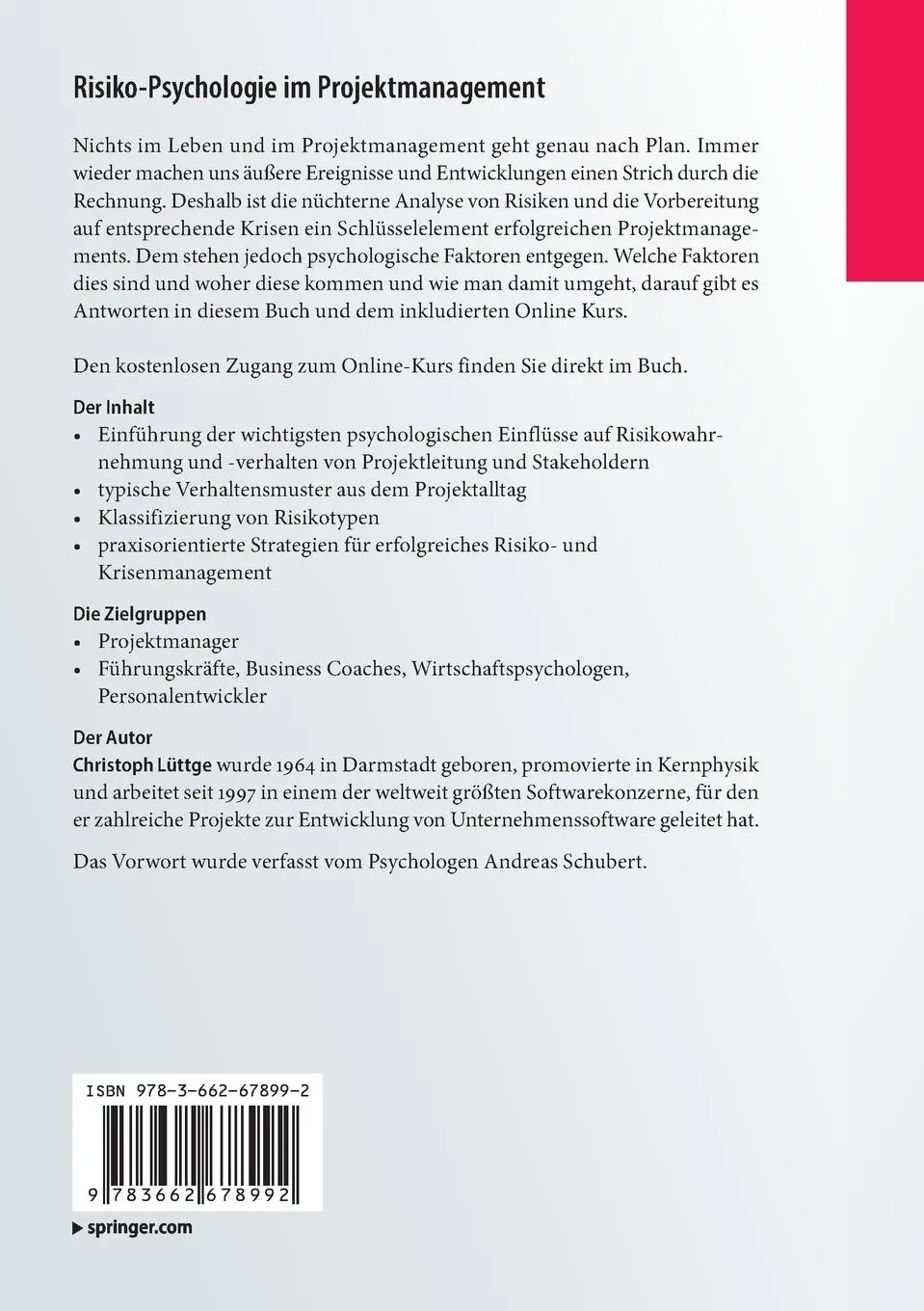 Rückseite: 9783662678992 | Risiko-Psychologie im Projektmanagement | Christoph Lüttge | Bundle